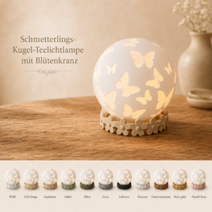 Schmetterlings-Kugel-Teelichtlampe mit Blumensockel