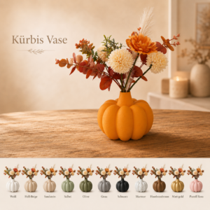 Kürbis-Vase für Trockenblumen – 3D-gedruckte Herbstdeko aus PLA im modernen Kürbis-Design