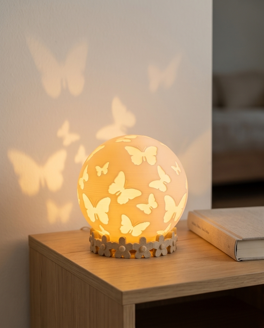 Schmetterlings-Kugel-Teelichtlampe mit Blumensockel
