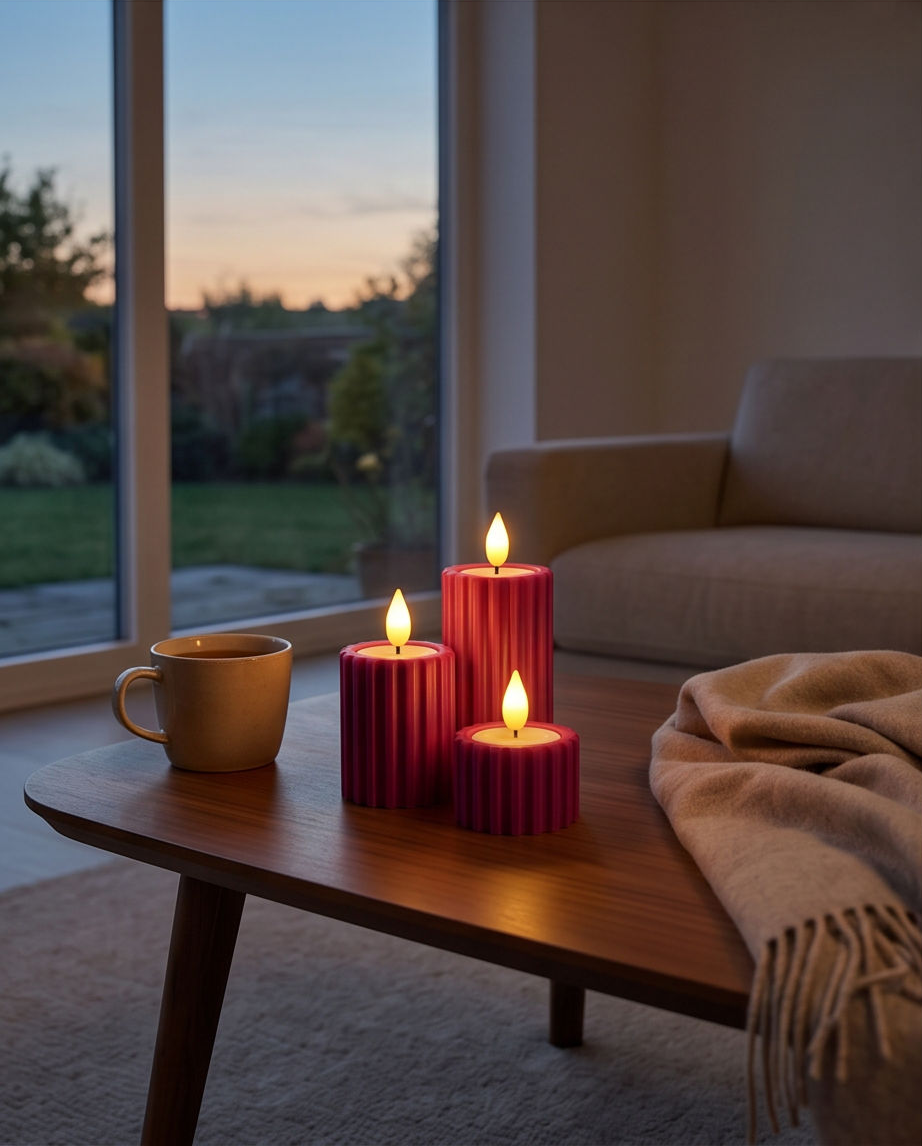 Mira Teelicht-Set 3er – 3D-gedruckte LED-Teelichthalter mit geriffelter Optik für moderne Lichtdeko