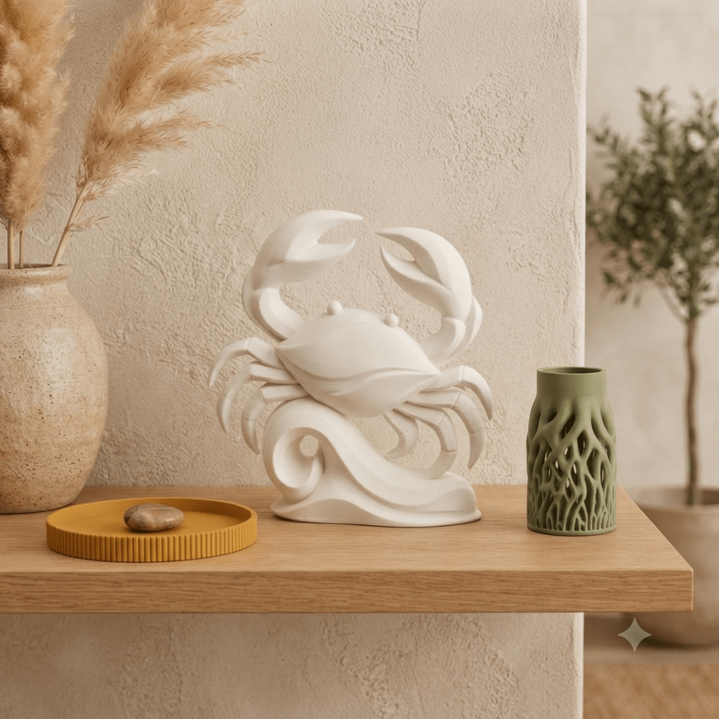 Elegante Krebs Sternzeichen Figur 3D Druck weiß PLA