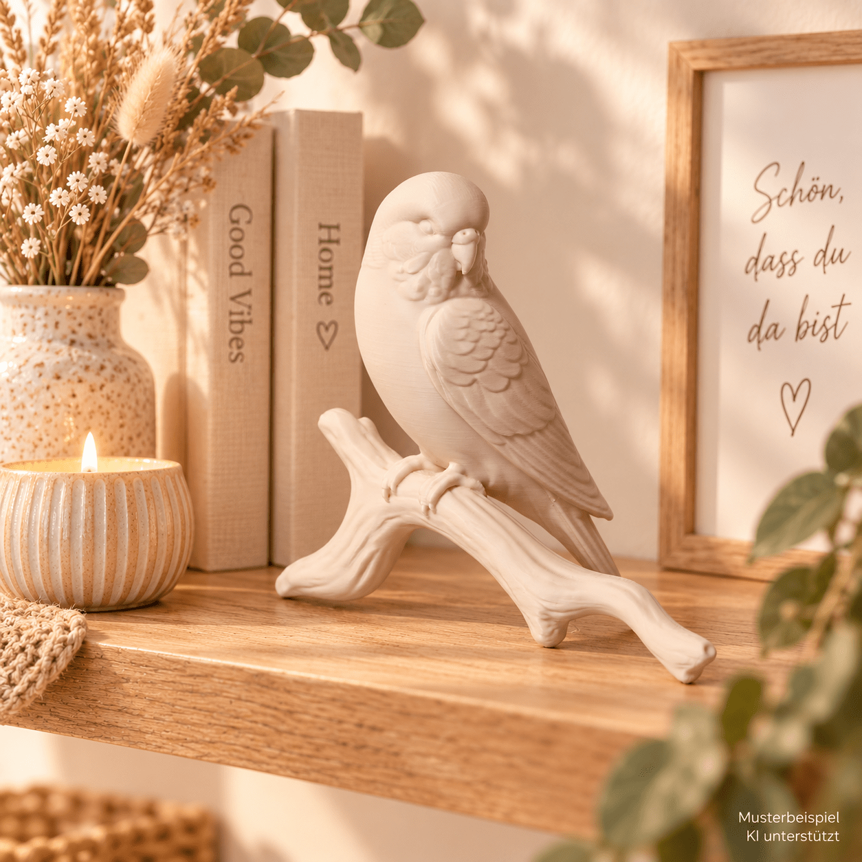 Wellensittich auf Ast – realistische 3D-gedruckte Vogel-Figur für Regal, Sideboard & Tierliebhaber – Bild 7