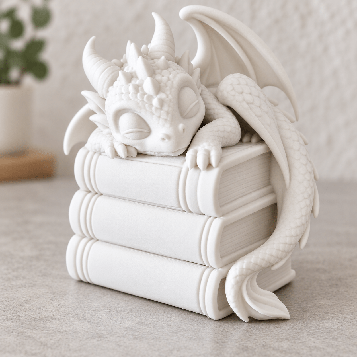 Babydrache auf Bücherstapel