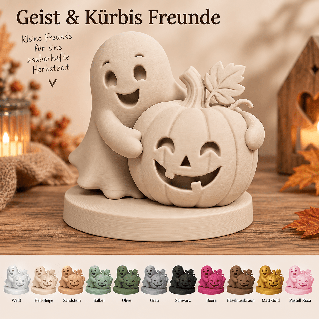 Der kleine Geist auf der Linken seite hat den kleinen Kürbis auf der rechten Seite in seinem arm